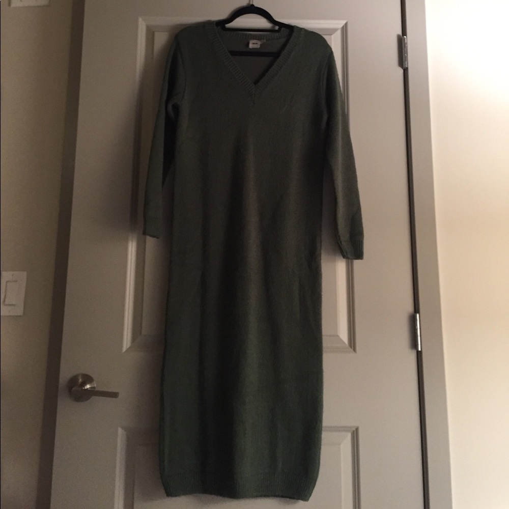 Olive Green Full-Length Sweater Dress