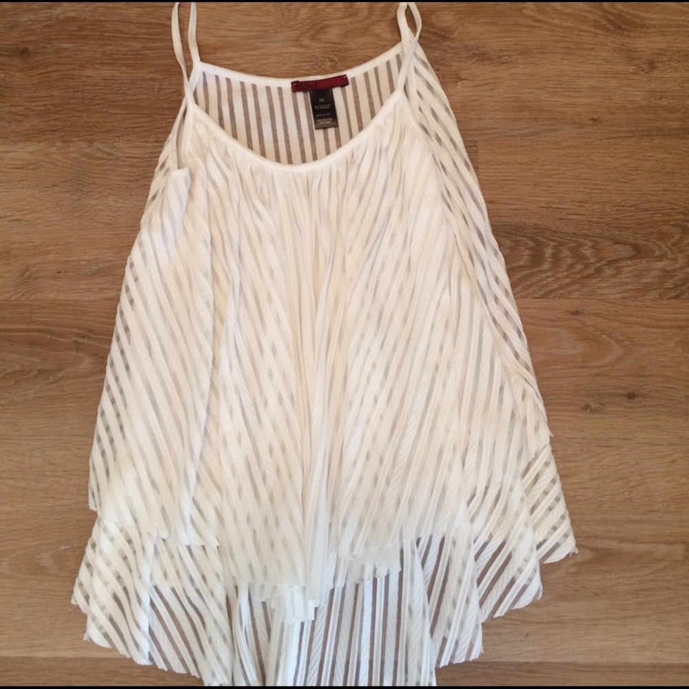 BKE Red Chiffon white ruffle tank top