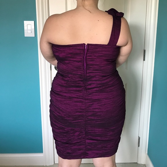 Plum One Shoulder Cocktail Dress - Picture 2 of 3