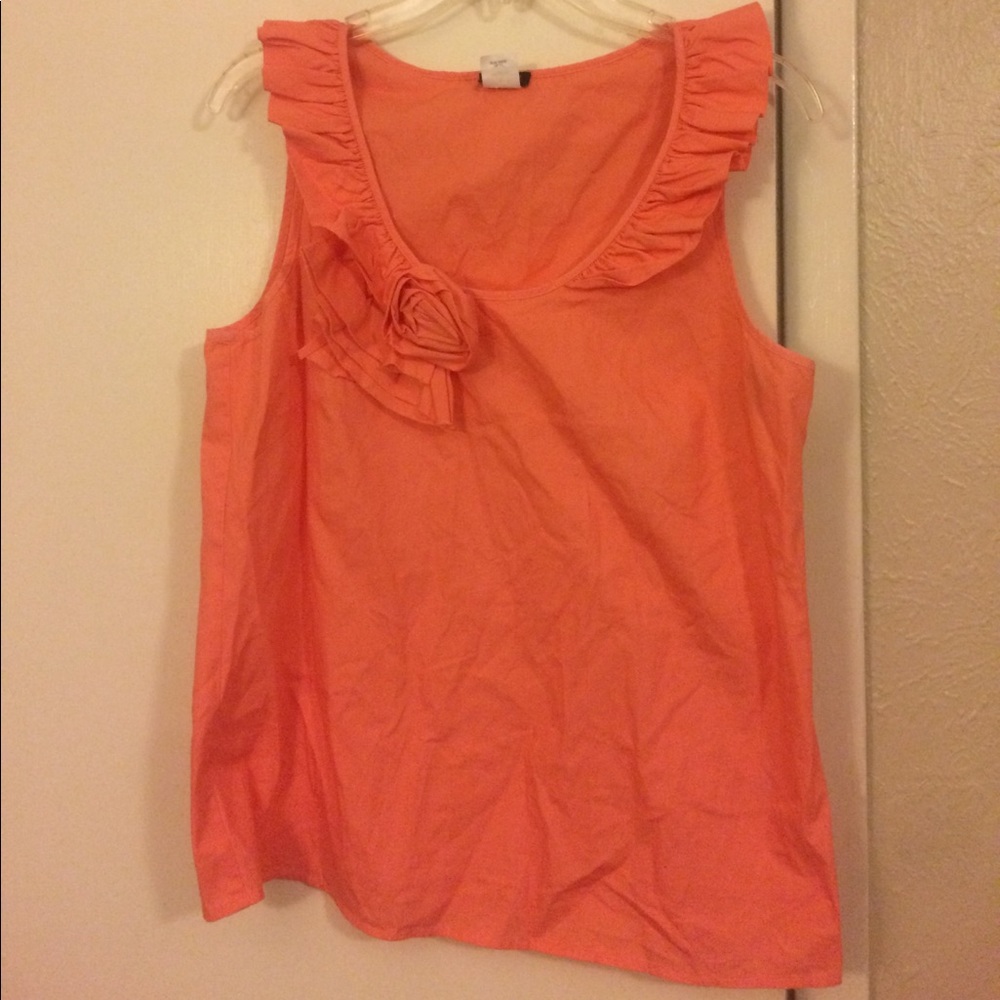 J Crew Floral Cotton Orange Pink Floral Tank Sleeveless Career work Top 6 S