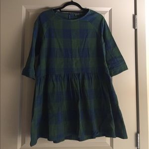 Green and Blue Plaid Shirt Dress