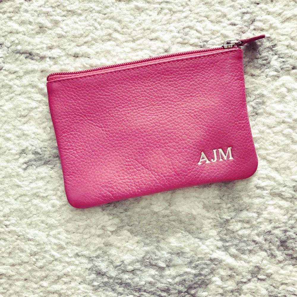 Hot pink leather AJM coin purse / keychain