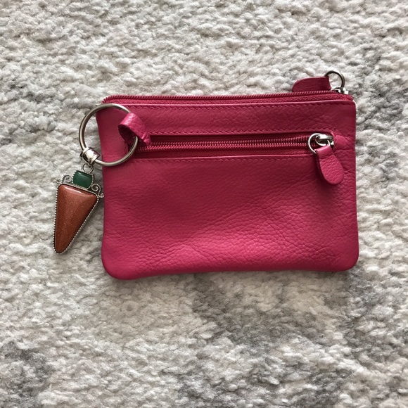 Hot pink leather AJM coin purse / keychain - Picture 5 of 5