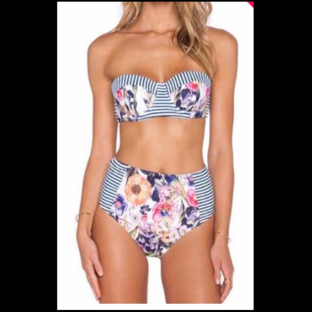 Stripes floral high rise bikini