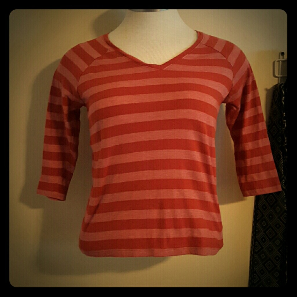 Orange striped mid length sleeved shirt
