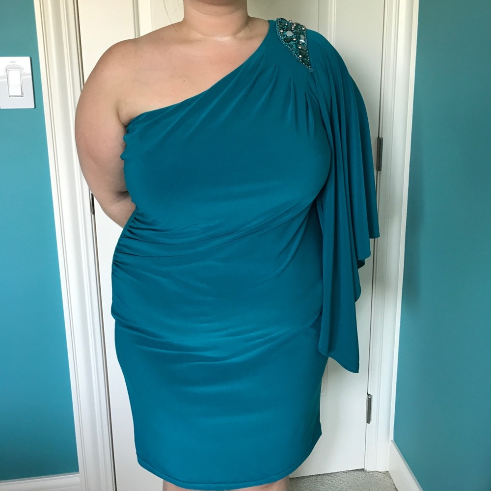 One Shoulder Teal Cocktail dress