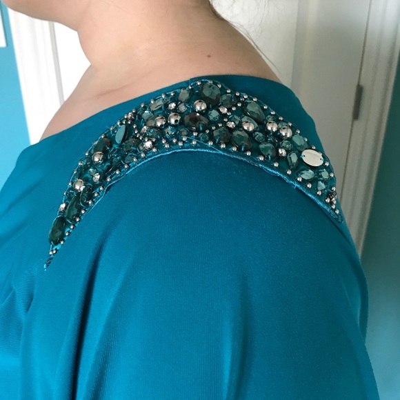 One Shoulder Teal Cocktail dress - Picture 3 of 5
