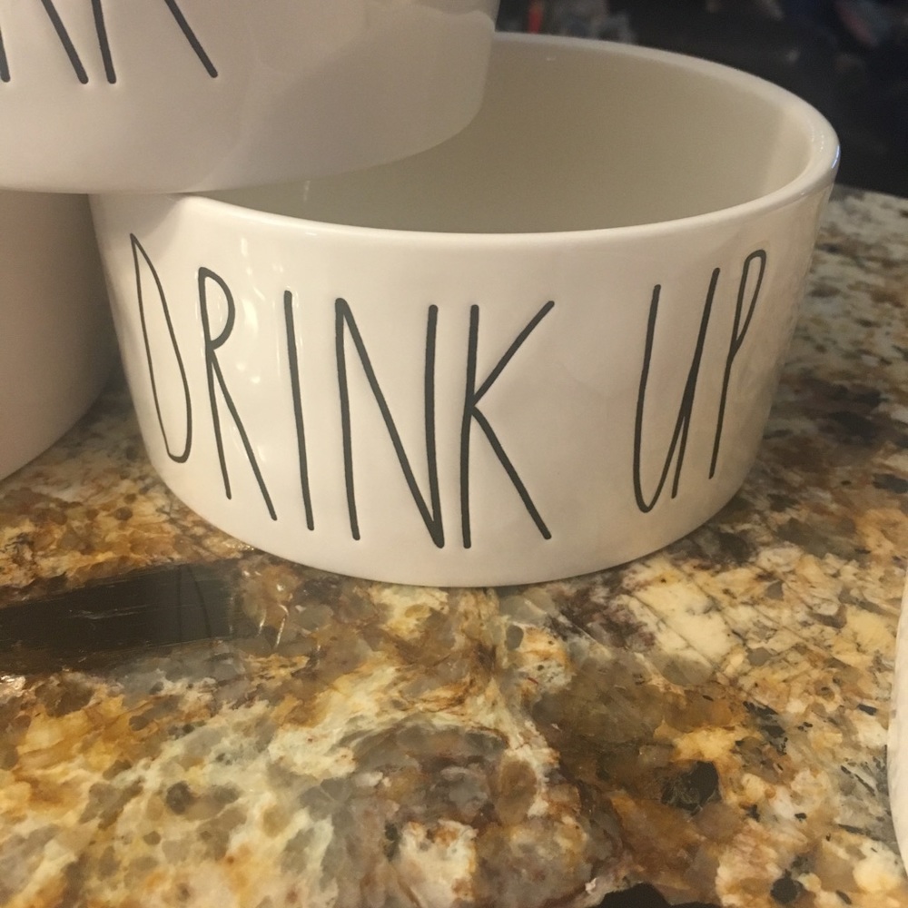 Rae Dunn " Drink Up " large pet bowl.