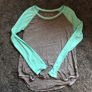 teal and grey baseball tee