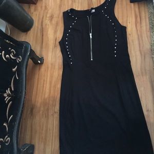 Studded zip up black mini dress