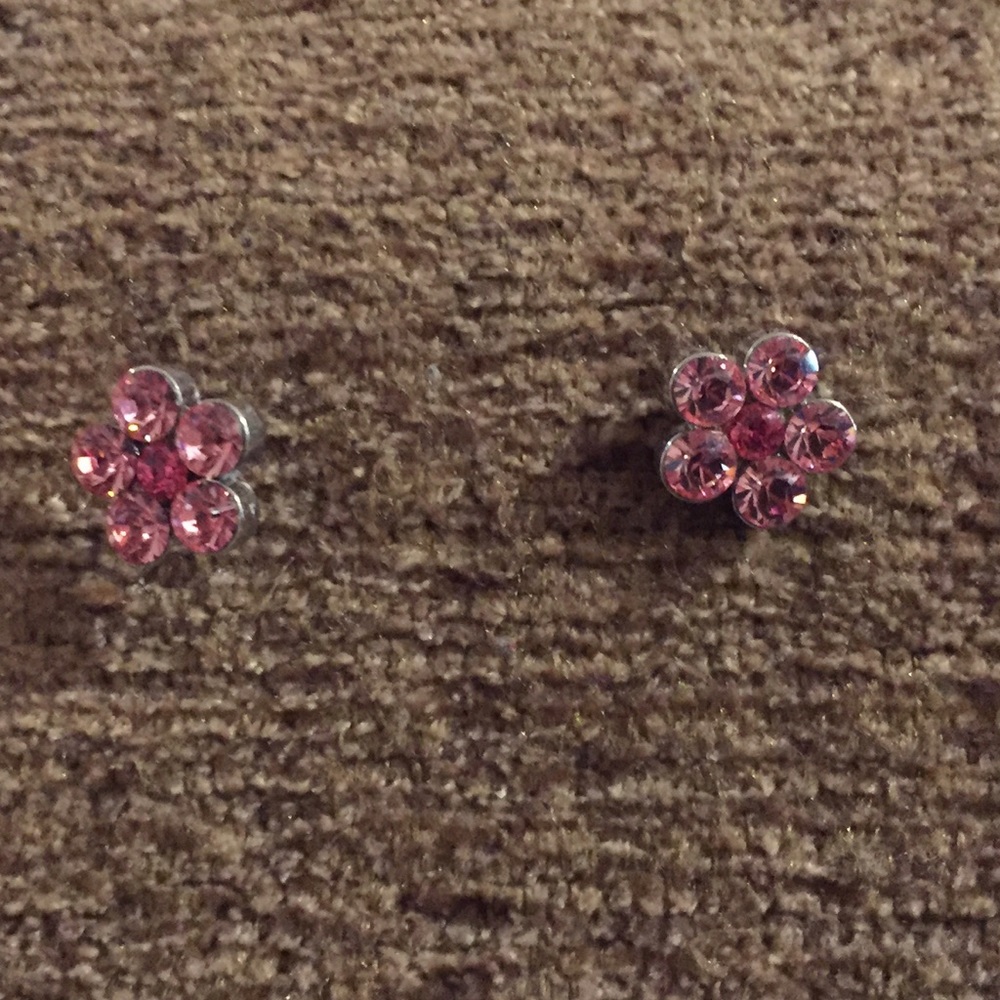 Pink flower stud earrings