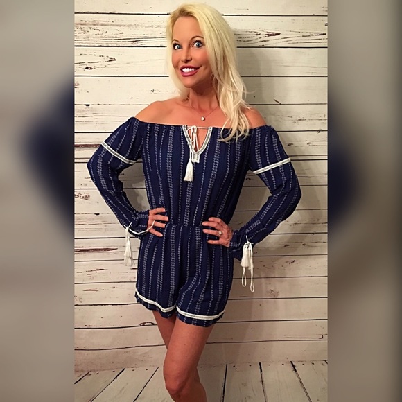 Gorgeous Navy off shoulder romper! - Picture 3 of 3