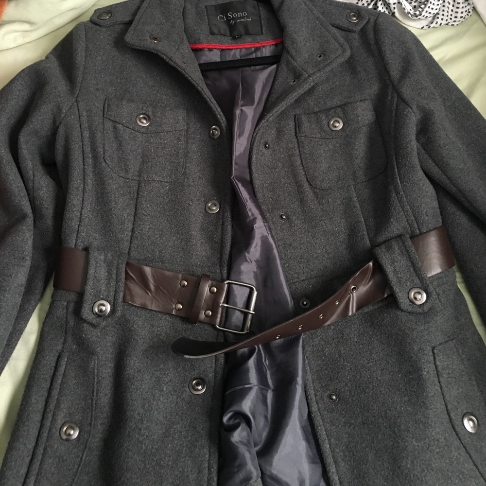 Grey belted pea coat