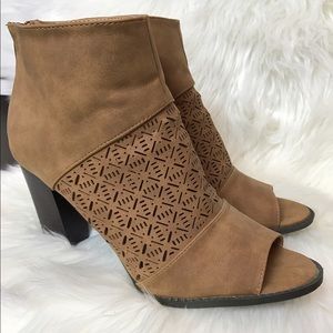 Cognac cutout peep toe heel booties