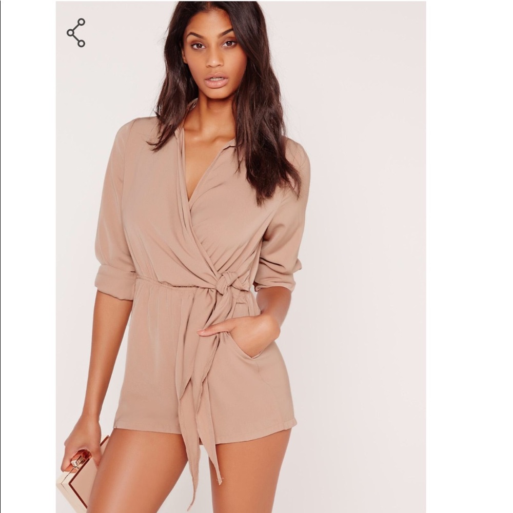 Taupe Front Shirt Tie Jumpsuit