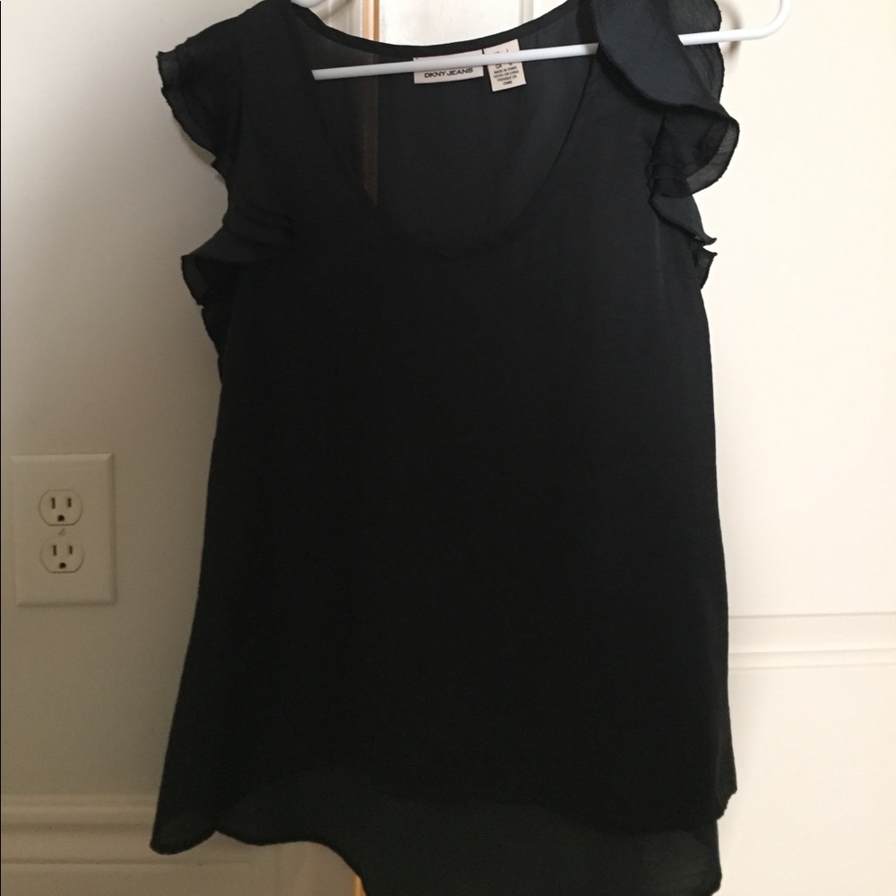 DKNY New York Black blouse with ruffle sleeves
