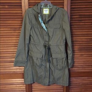 Old Navy olive green unlined trench coat with hood