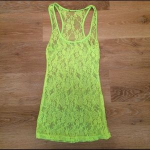 Neon green lace tank