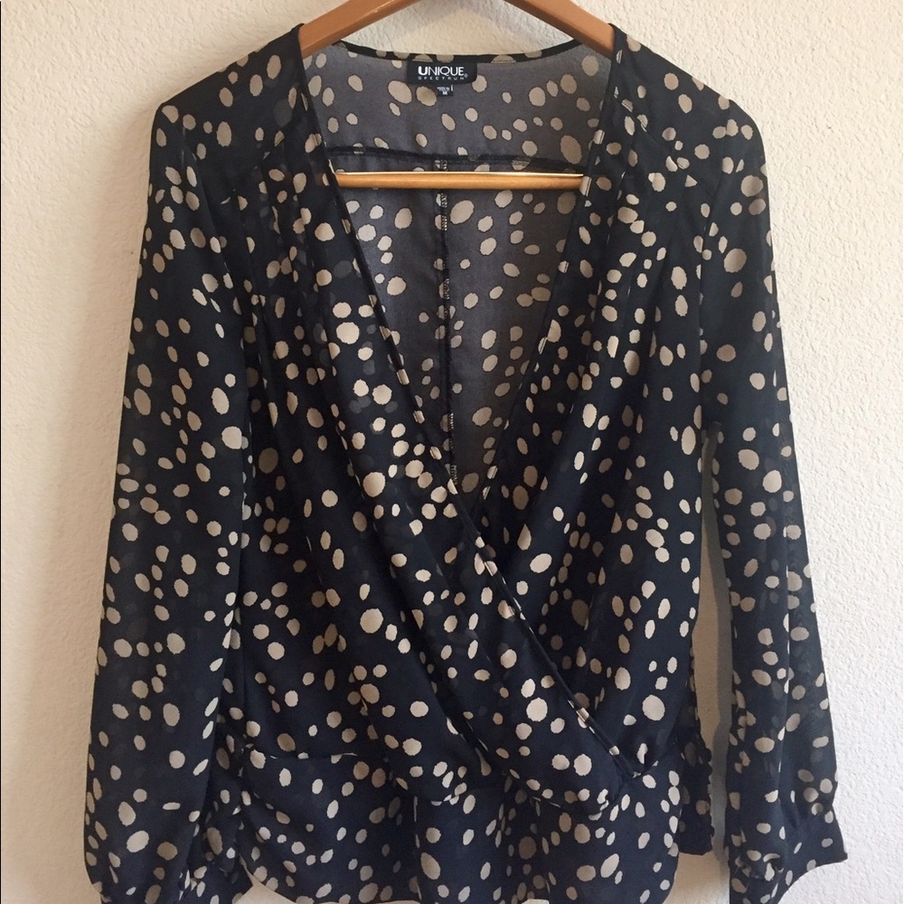 Unique Spectrum gathered black and tan open blouse