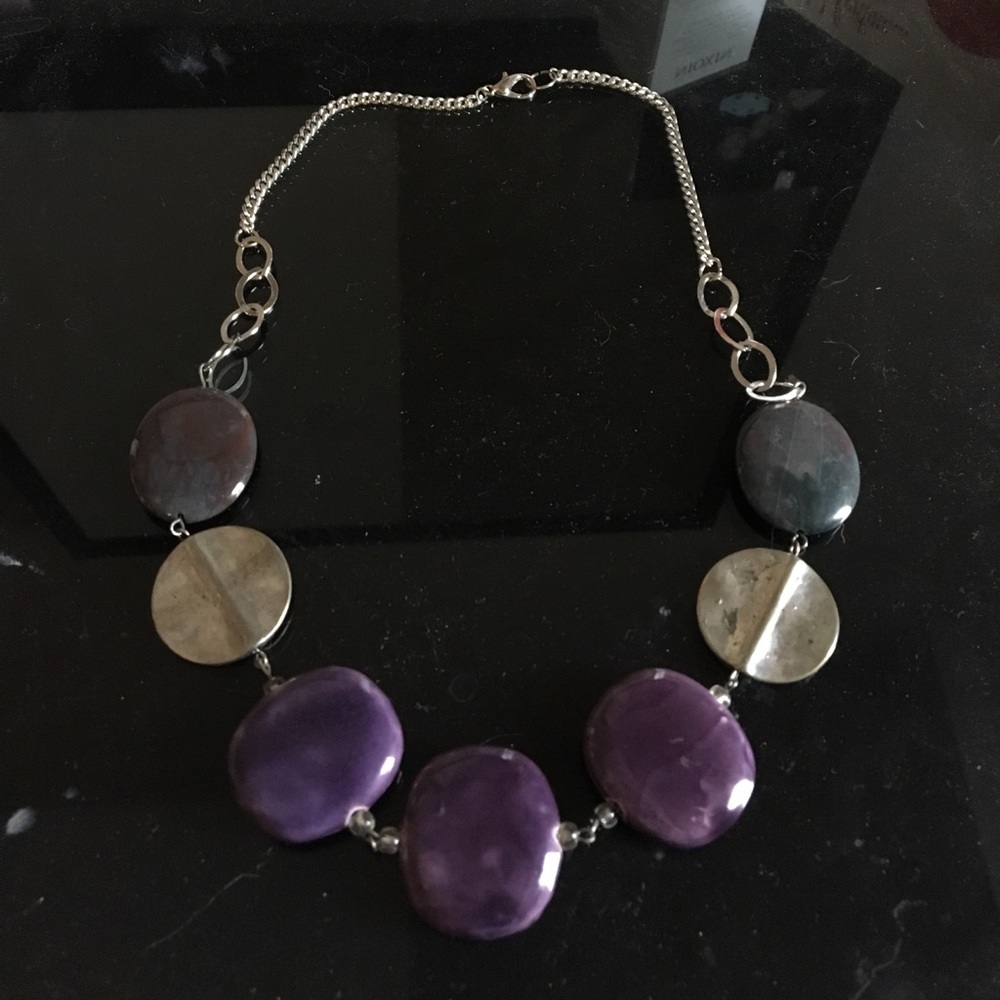 Silver and purple stone necklace
