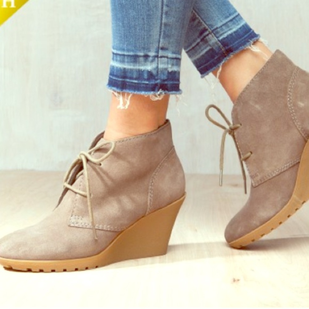 Grey Suede Wedge Booties