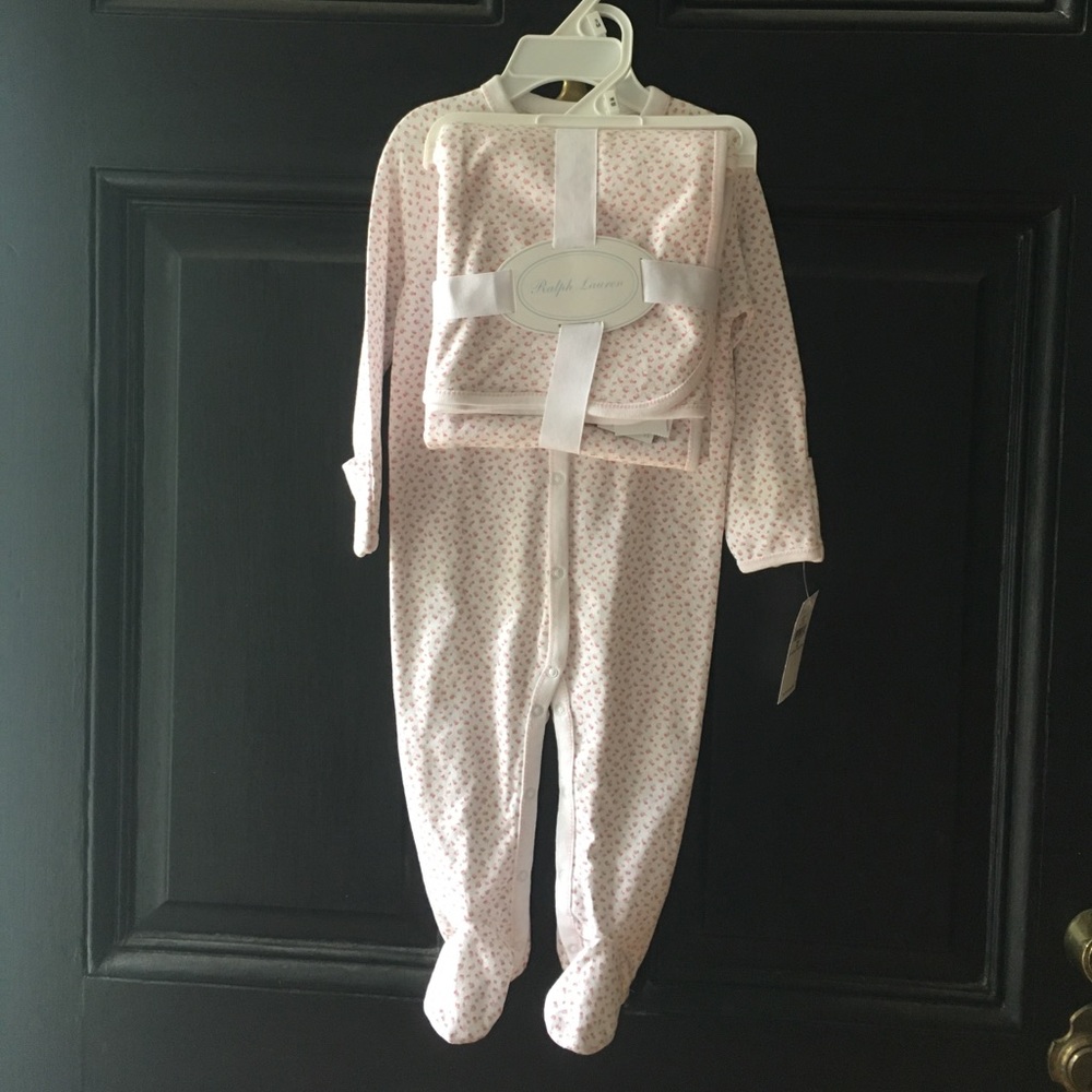 NWT Ralph Lauren Footie Pajamas & Matching Blanket