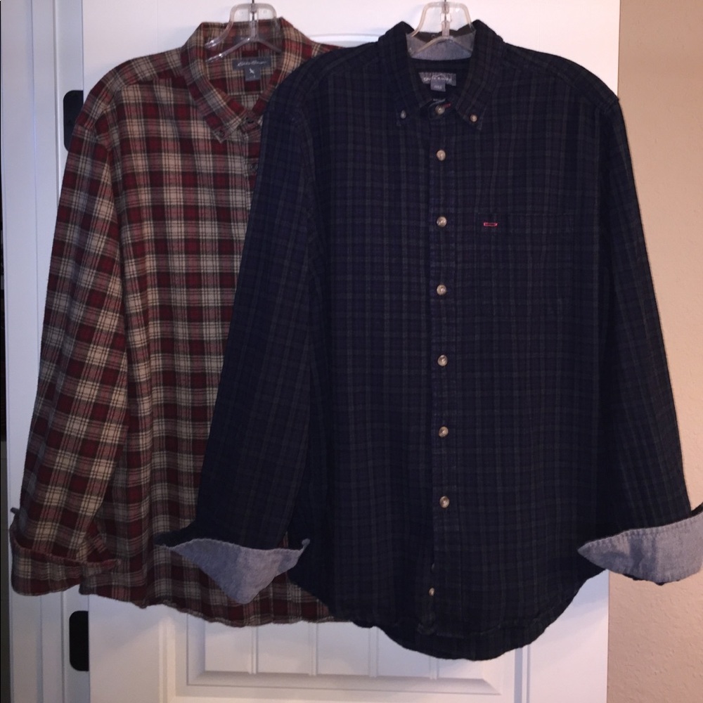 (2) Eddie Bauer flannel shirts men's large
