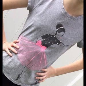 Grey cotton T shirt with a ballerina on the front
