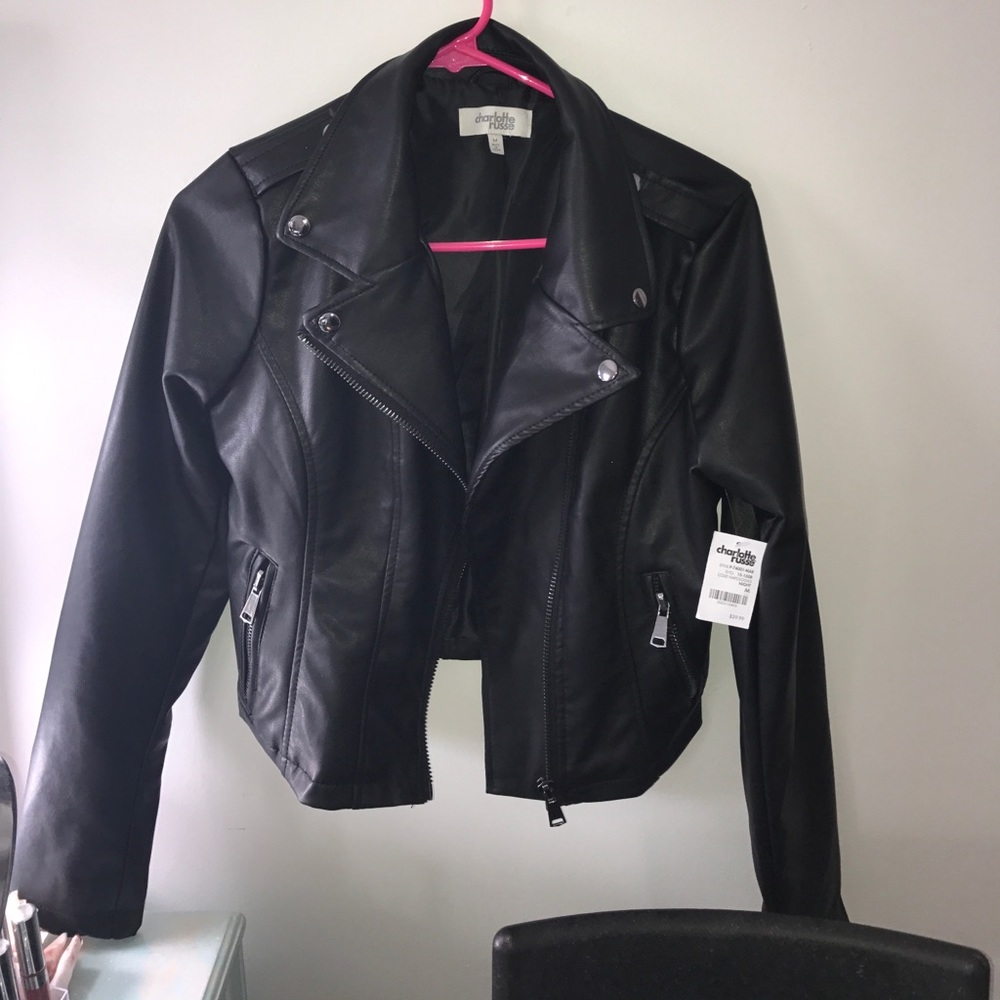 Faux Leather motto jacket