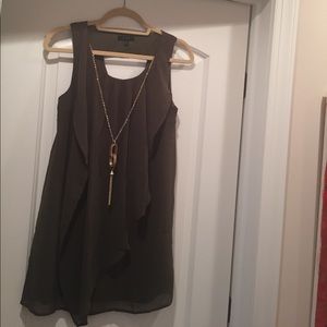 Mine olive colored sleeveless mid length dress