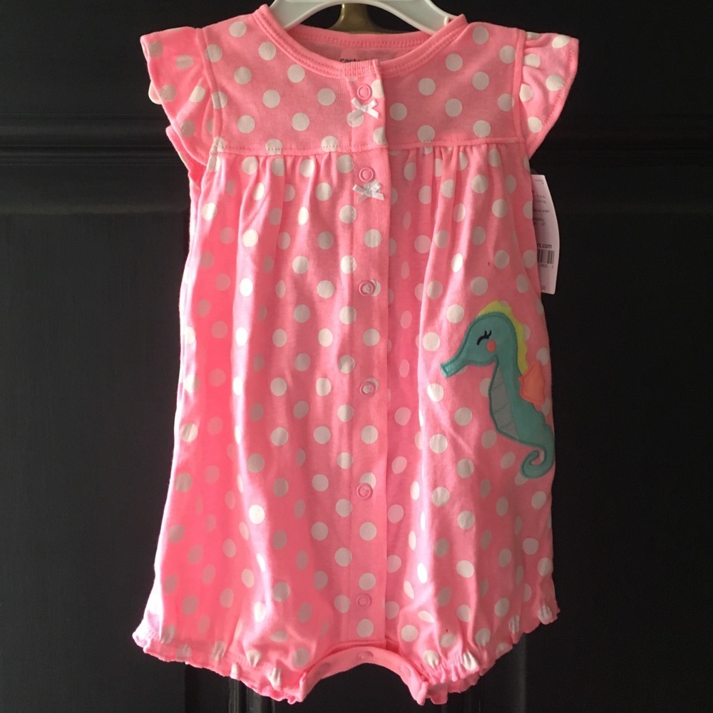 NWT Carters Polka Dot Seahorse Romper, 9 months