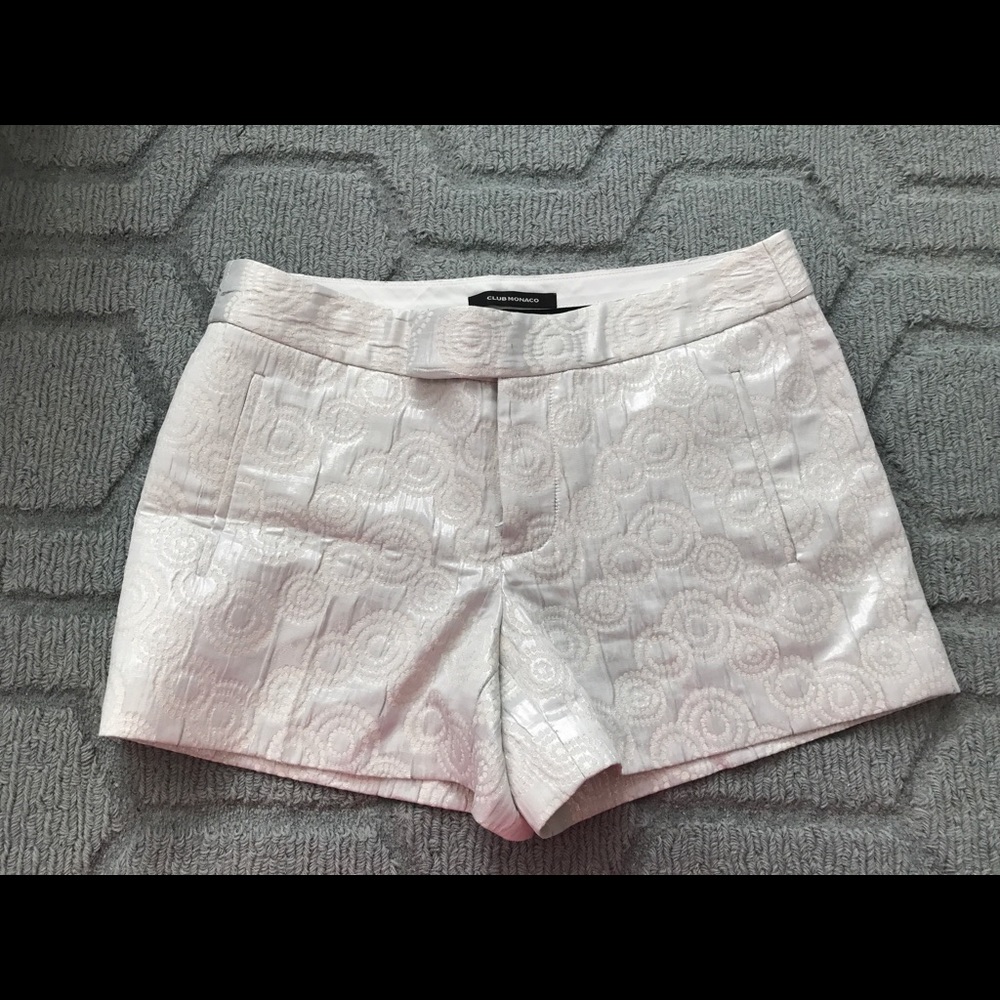 Club Monaco White Silver Metallic Shorts