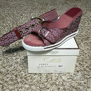 Coach ADELE Mini Logo Slide Wedge Sandal & Belt