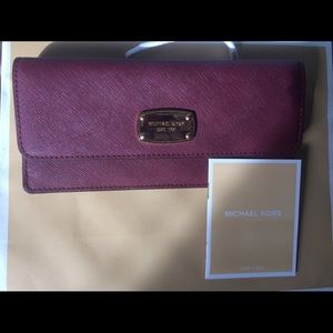 Michael Kors Wine Jet Set Saffiano Leather Wallet