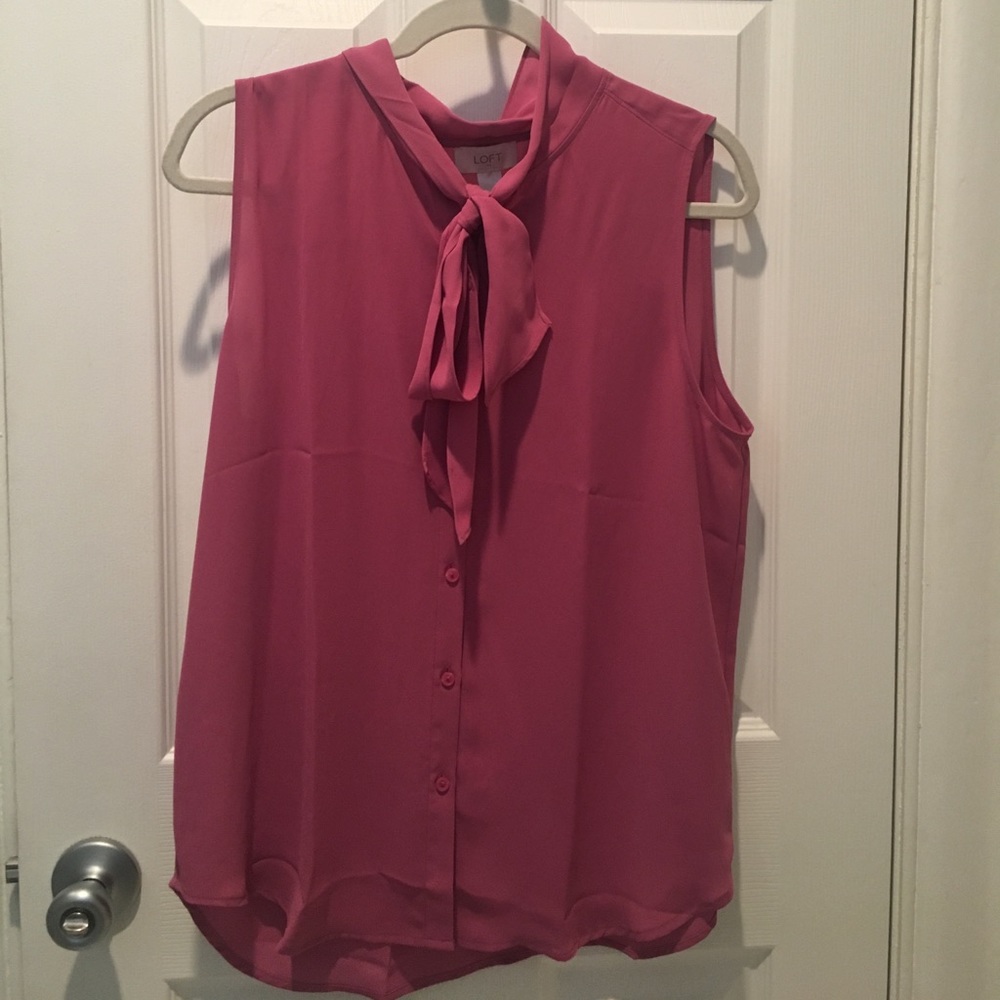 Loft pink tie neck blouse