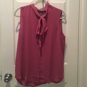Loft pink tie neck blouse