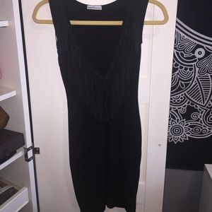 Black mini fringe dress.