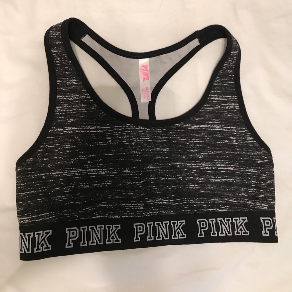 Pink brand black patterned sports bra
