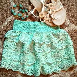 Mint green crochet shorts