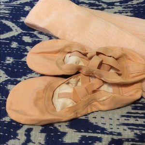 canvas split sole ballet shoes and leg warmers