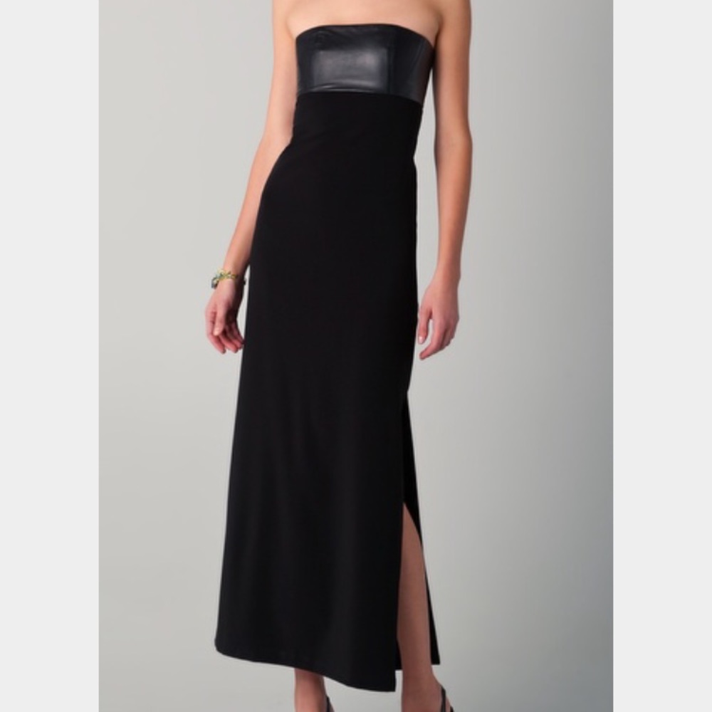 Alice + Olivia Strapless Black Leather Bustier Dress