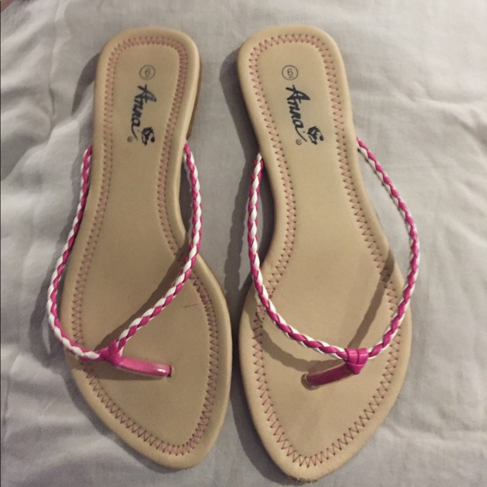 Pink and white braided sandal