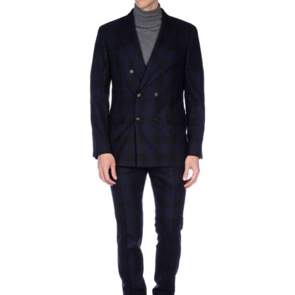 NWT Brunello Cucinelli 40R navy rust plaid suit