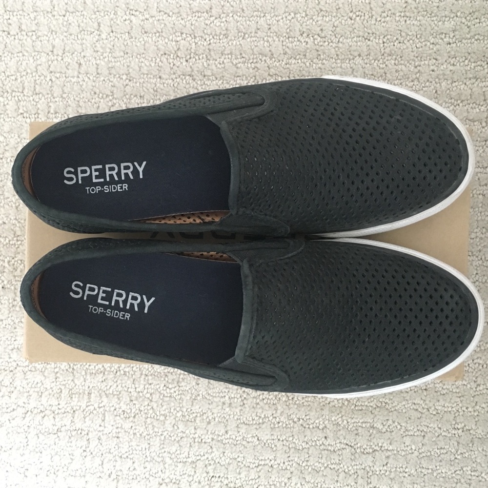 Sperry Seaside Leather Slip On - Black Size 7