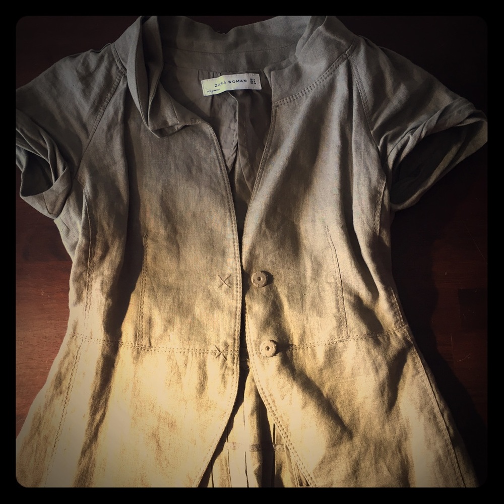 Zara Women Linen Short-Sleeved Jacket