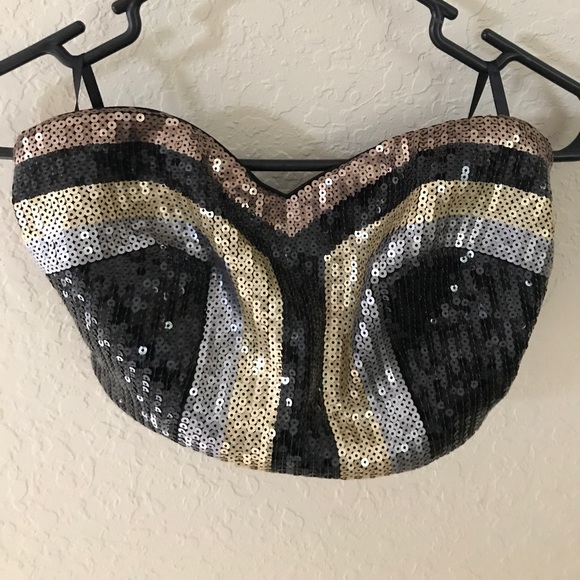 Bebe gold + silver rhinestone strapless crop top - Picture 1 of 3
