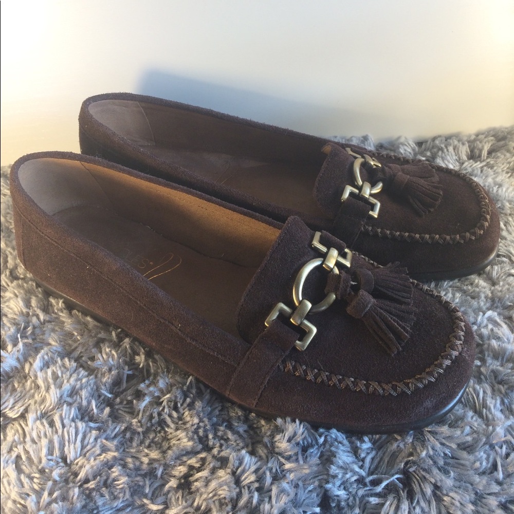 Chocolate brown suede loafers