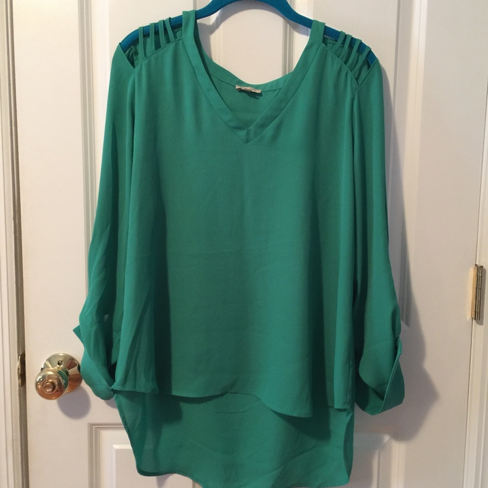 Gorgeous Green Blouse with shoulder cut outs