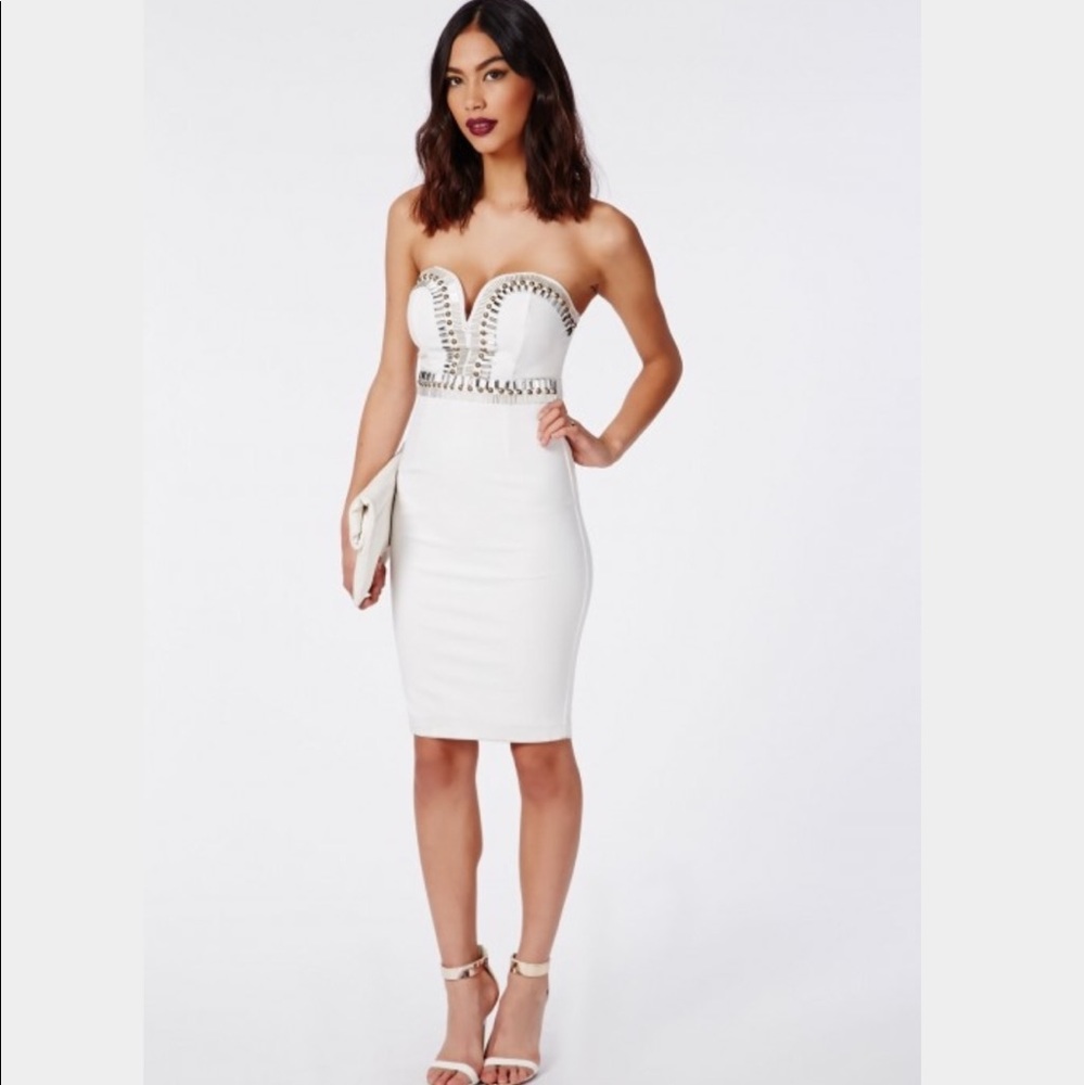 Embellished White Midi Dress