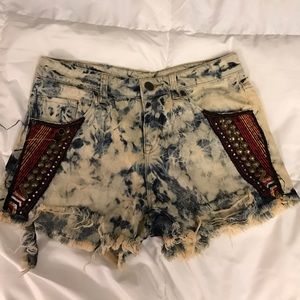 BDG mid rise bleached denim shorts